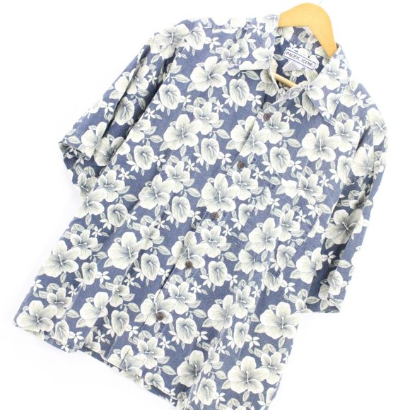 Vintage Pacific Scene Hawaiian Shirt Blue Button Down Short Sleeve Cotton Size L - Picture 3 of 7